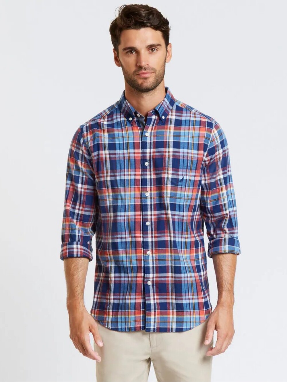 Nautica Brushed Twill Classic Fit Long Sleeve Multi-Plaid Shirt Size XL